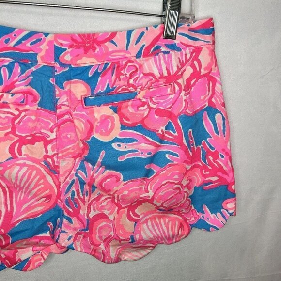 Lilly Pulitzer 5" Shorts Pink Blue Buttercup Short Scalloped Hem Sz 0 - Picture 7 of 7